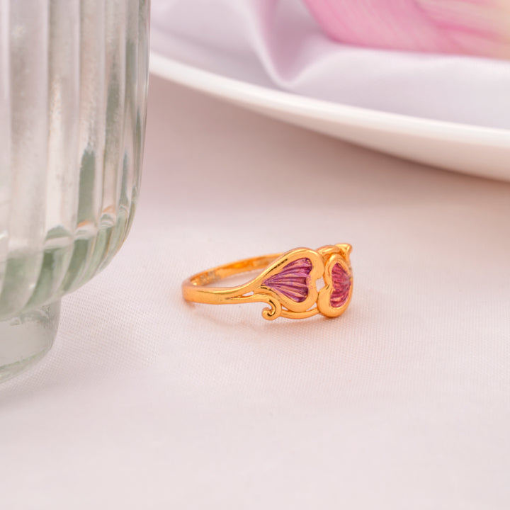 Royal Heart Pattern Golden Silver Ring