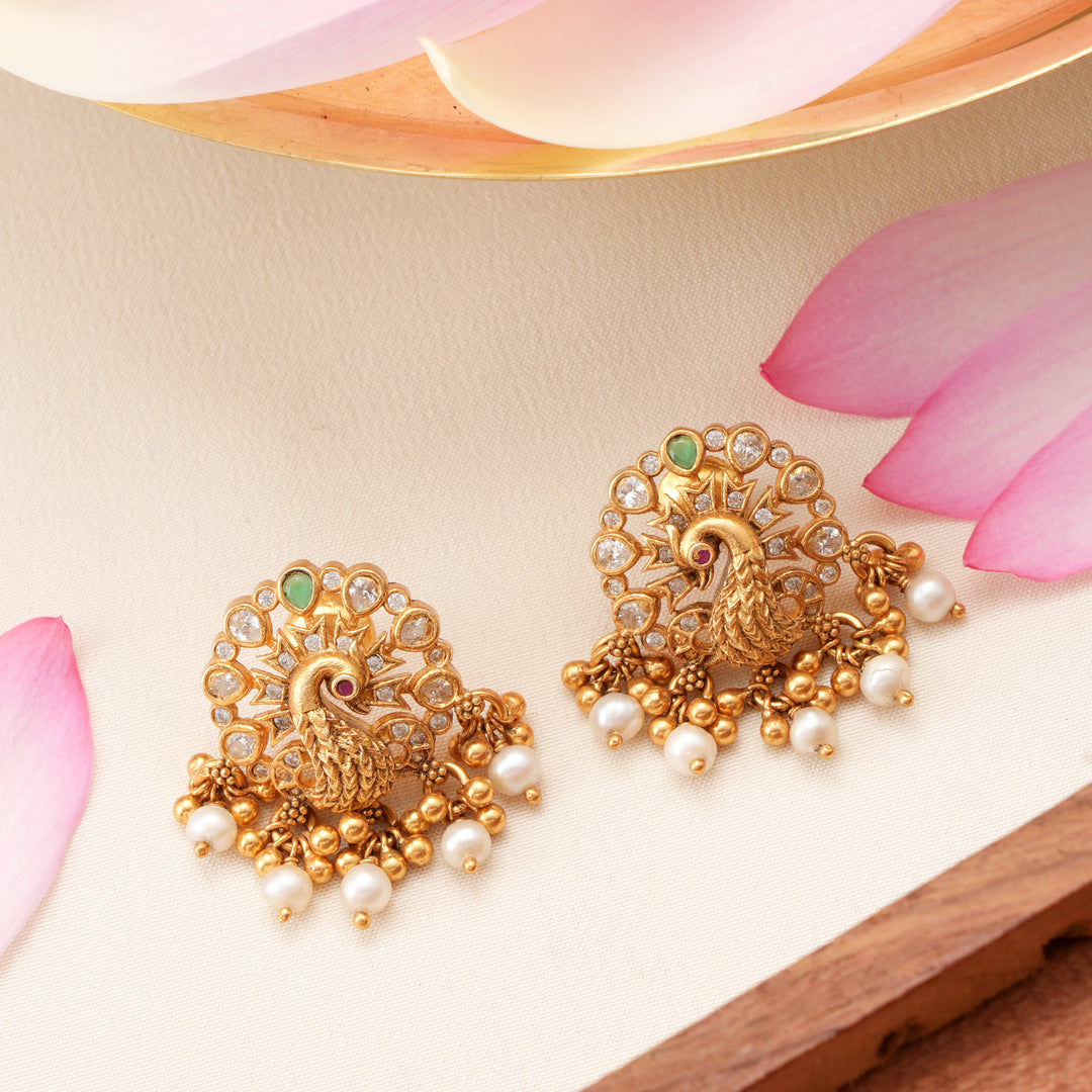 Elegant Peacock Pearl Drop Earrings