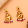 Ruby Beads with Gaja Lakshmi Golden Earrings
