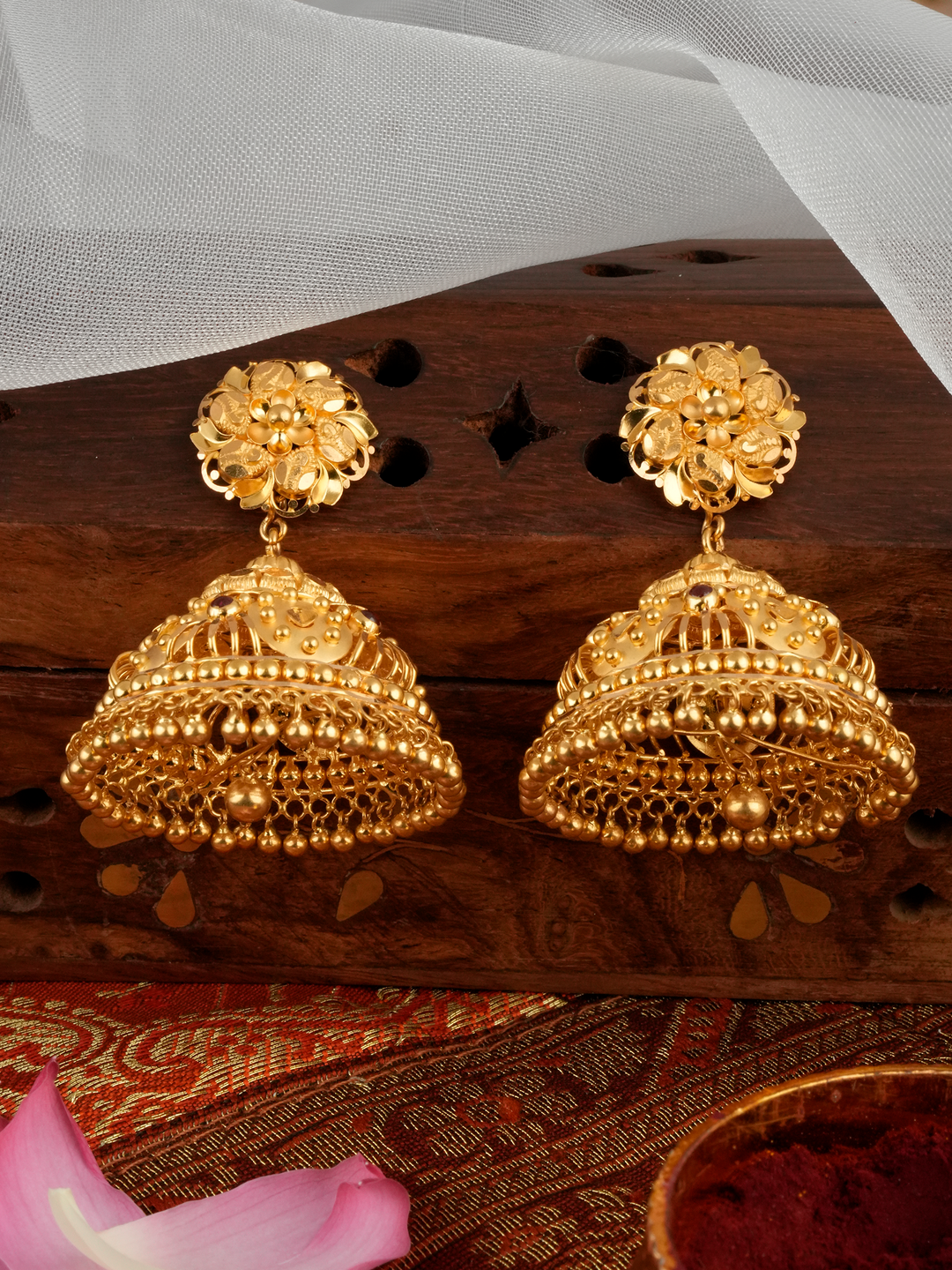 Traditional Round Flower Gold Jhumka