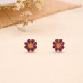 Pink Daisy Flower Enamel Silver Stud
