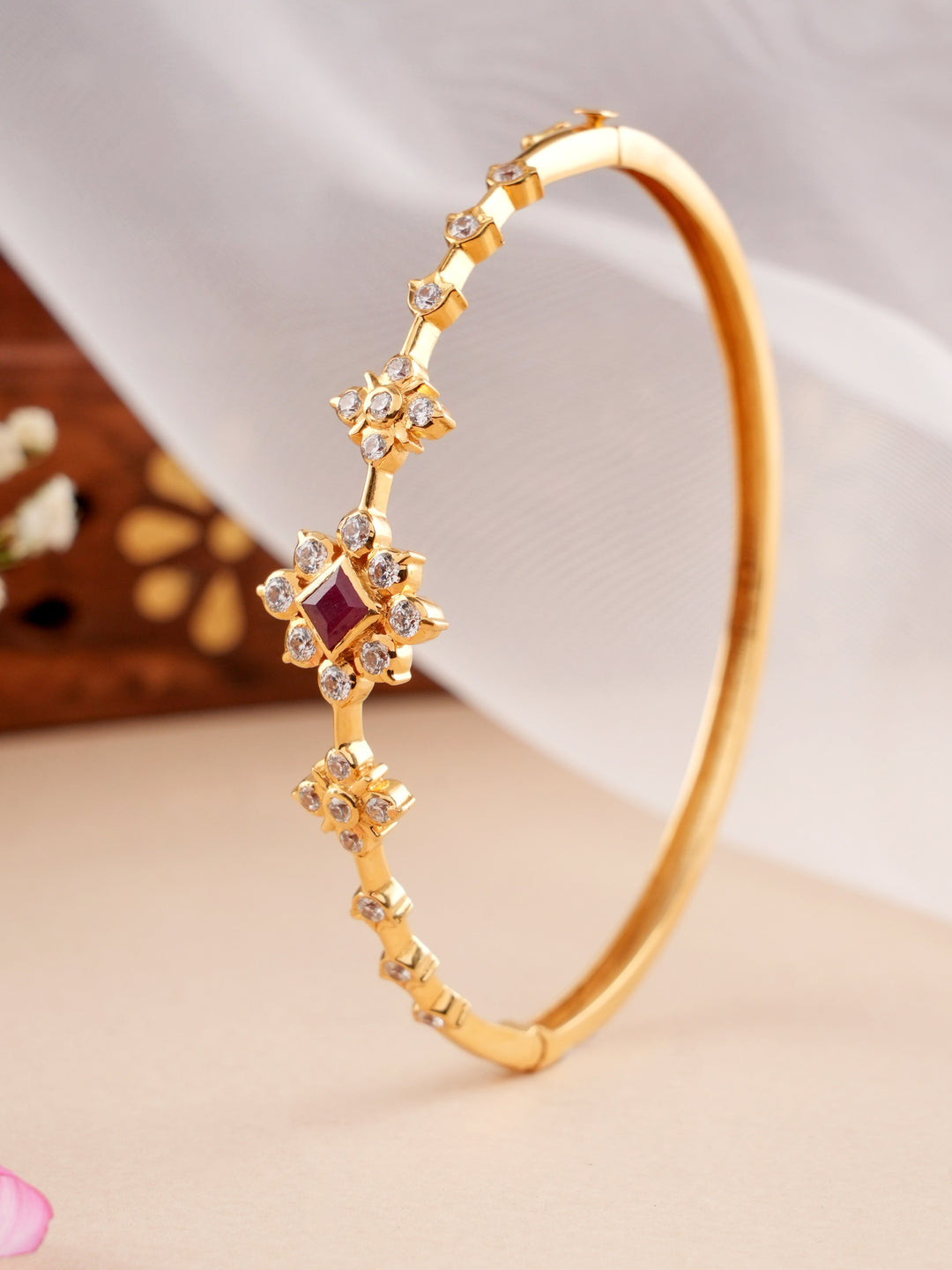 Floral Ruby Stone Oval Kada