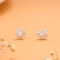 Vibrant Sunflower Pattern White Stone Silver Stud