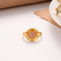 Blooming Flower Pink Stone Golden Ring