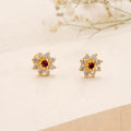 Floral Pattern Centre Ruby Golden Earring