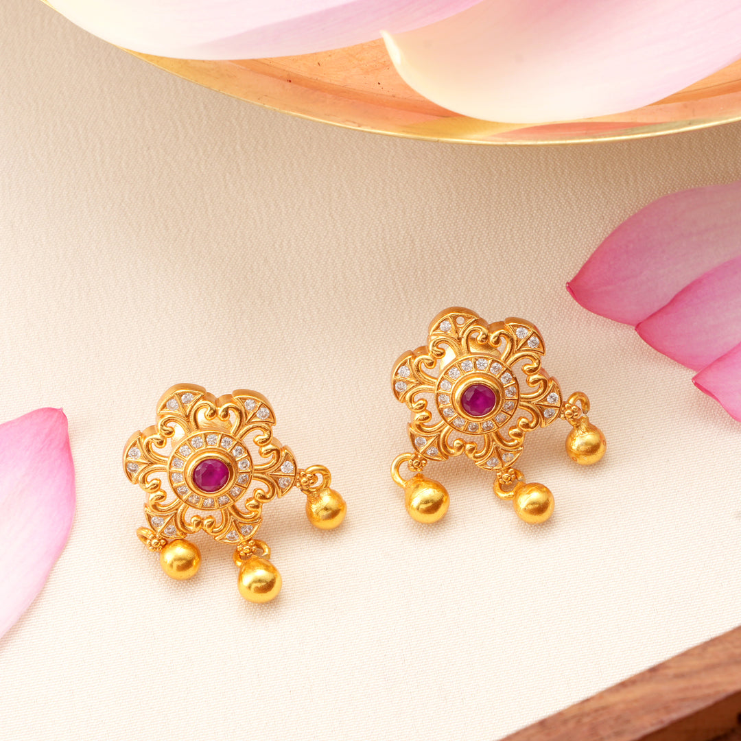 Ruby with Golden Drops Nagas Earrings