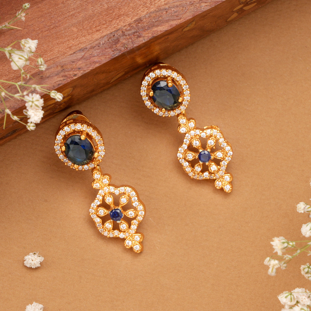 Sapphire with Floral Drops Swarovski Earrings
