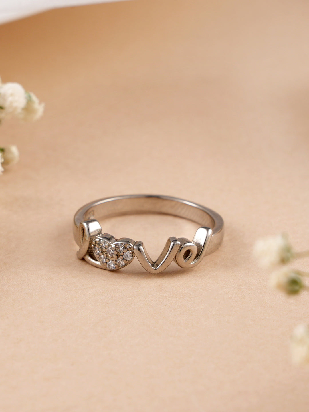 White Stone Love Letter Ring