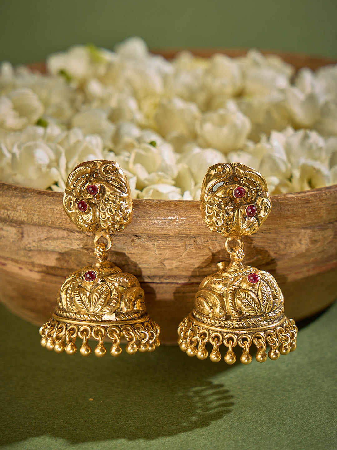 Peacock Kemp Gold Ball Jhumka
