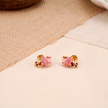 Pink Enamel Petal Design Gold Plated Stud