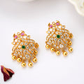 Modern Peacock Ruby & Emerald Golden Earring