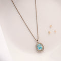 Blue Stone Oval Cut Silver Chain
