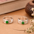 Enamel Green Design Silver Toe Ring