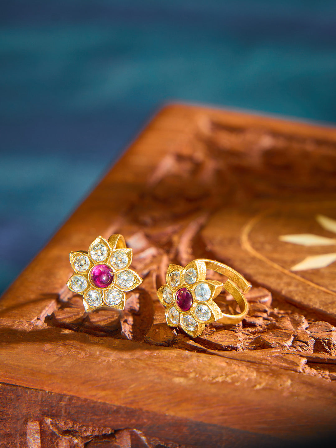 Ruby Cluster Flower Toe Ring