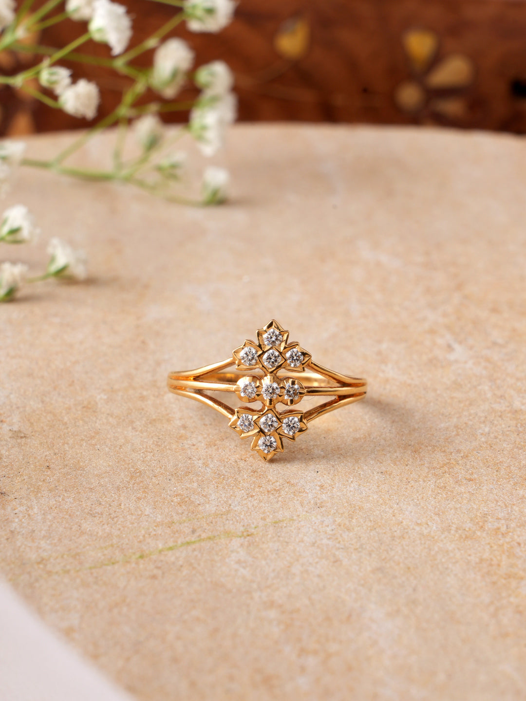 Floral Diamond Cluster Gold Ring