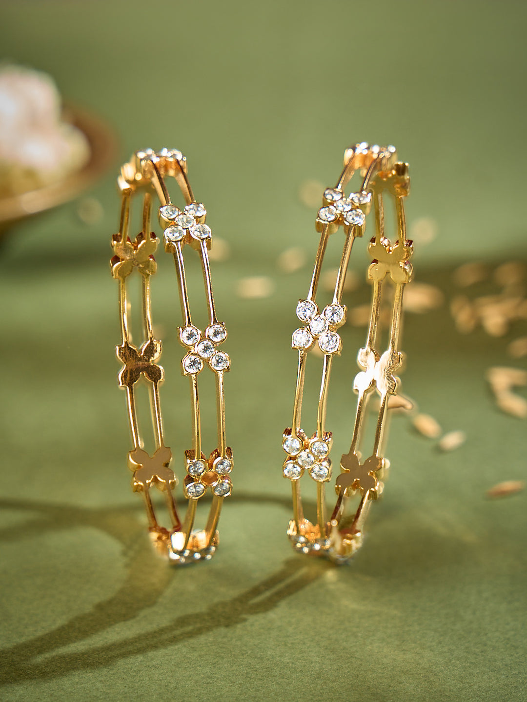 Flower Design White Stone Bangle