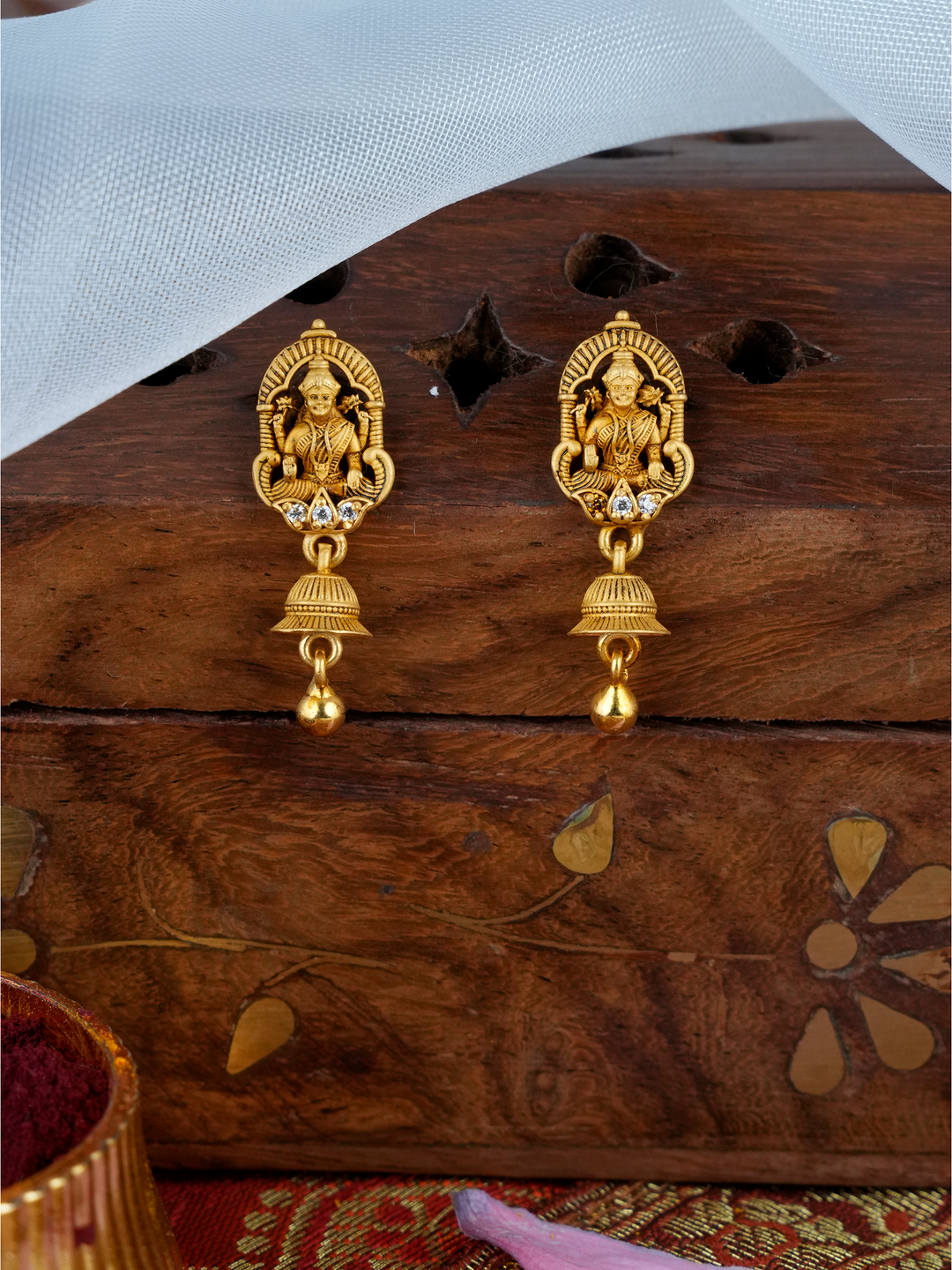 Lakshmi Floral Stud Temple Gold Earring