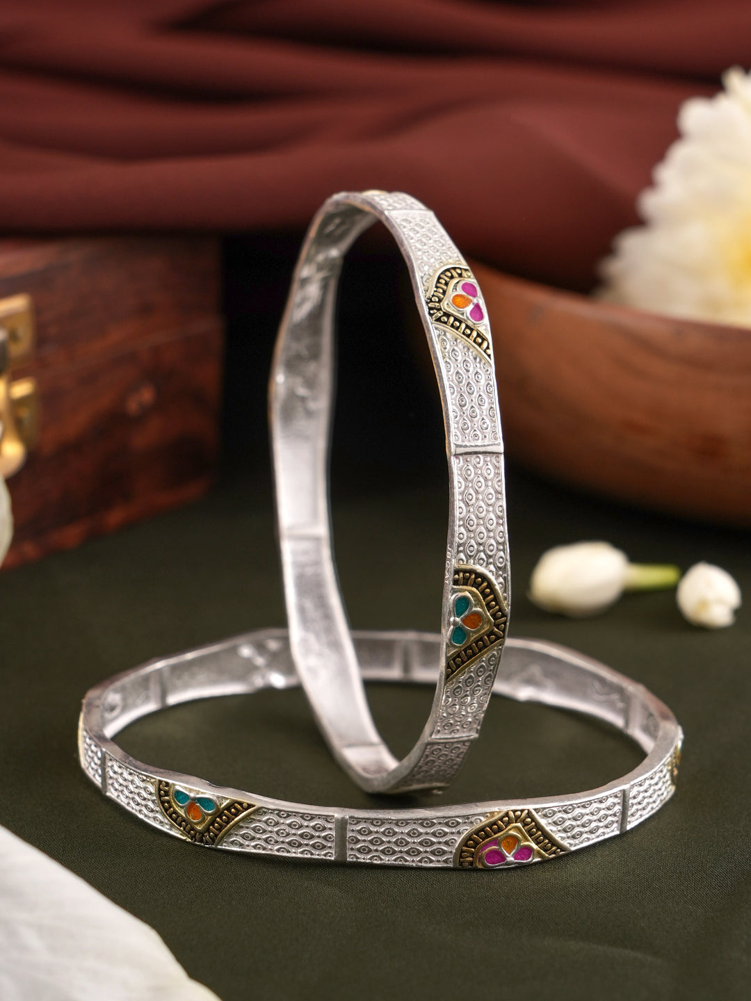 Fancy Enamelled Silver Bangle