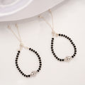 Minimal Flower Black Beads Silver Baby Anklets