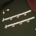 Trendy Triple Leaf Design Enamel Silver Anklets