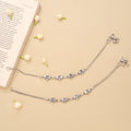 Minimal Linear Square White Stone Silver Anklet