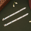 Trendy Multicolour Enamel Heart Design Silver Anklets