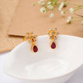 Floral Ruby Tear Drop Golden Stud