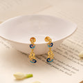 Dual Peacock Blue Enamel Golden Earring