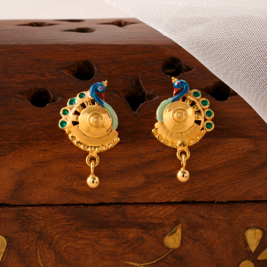 Peacock Design Golden Drop Earrings