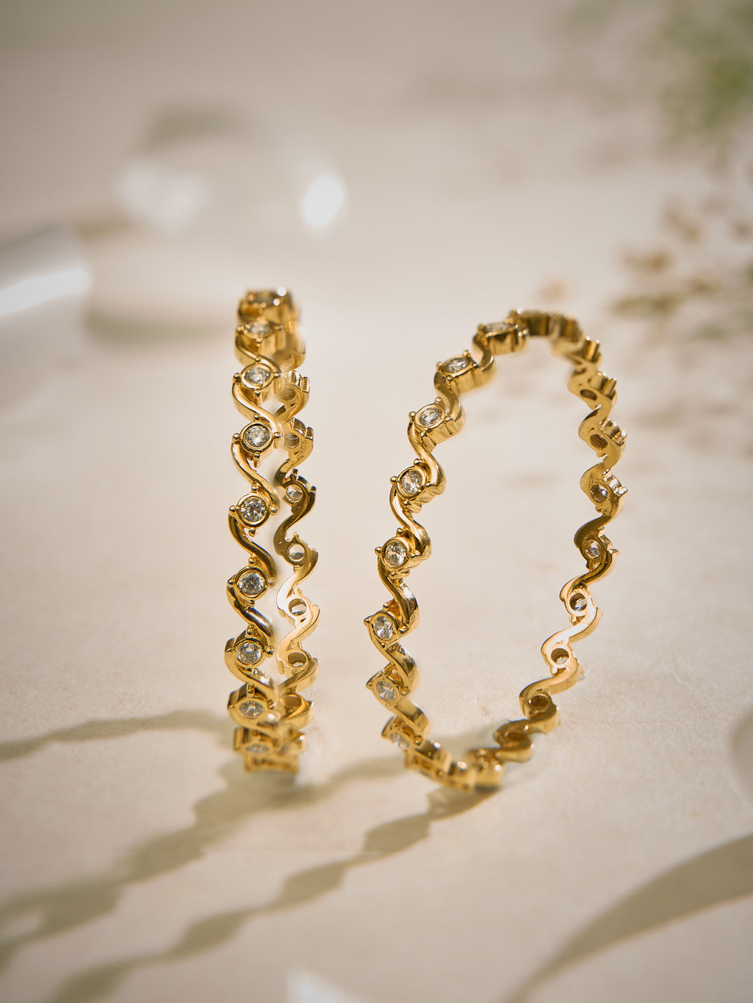 Glossy Curved White Stone Bangles