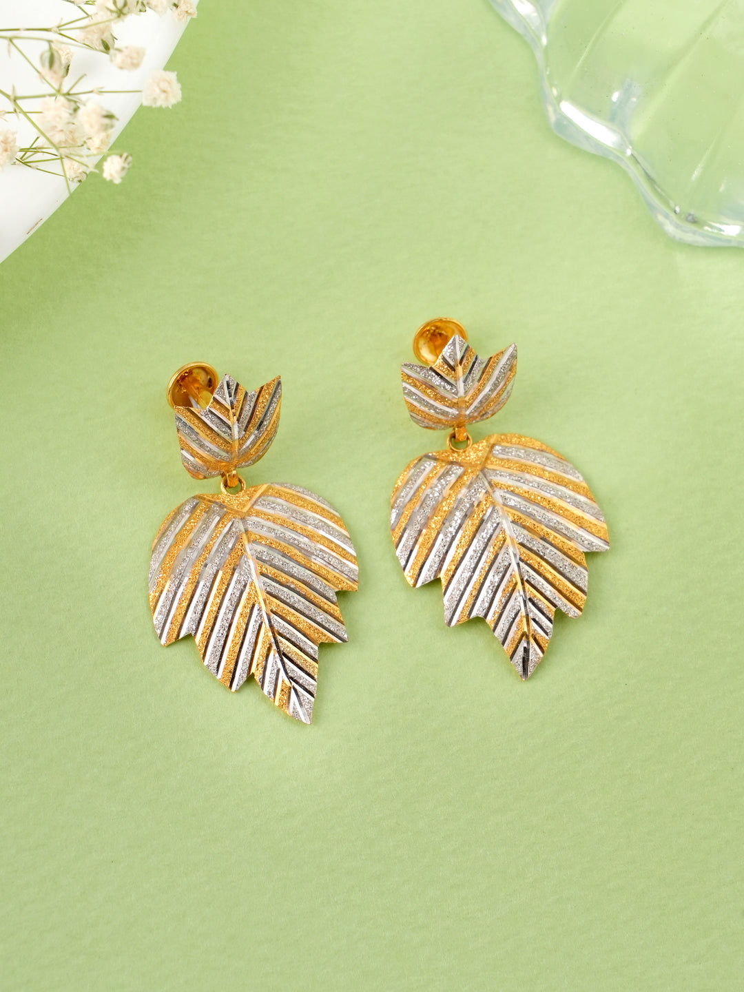 Maple Leaf Dual Tone Gold Earring