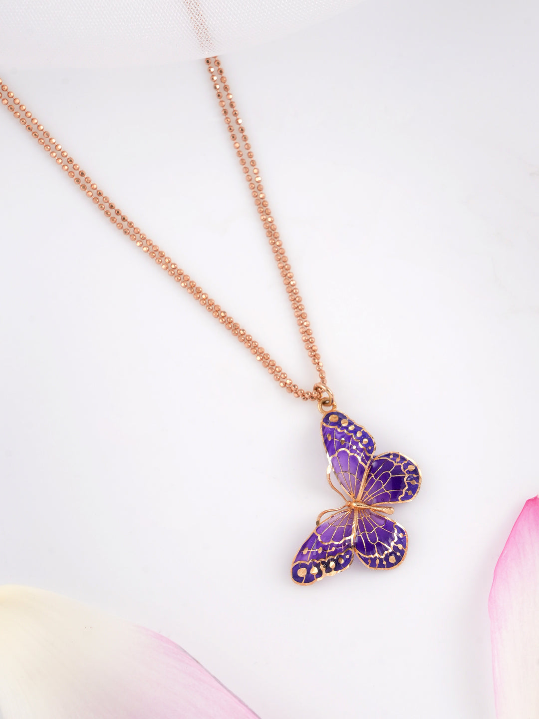 Rose Gold Purple Enamel Butterfly Chain