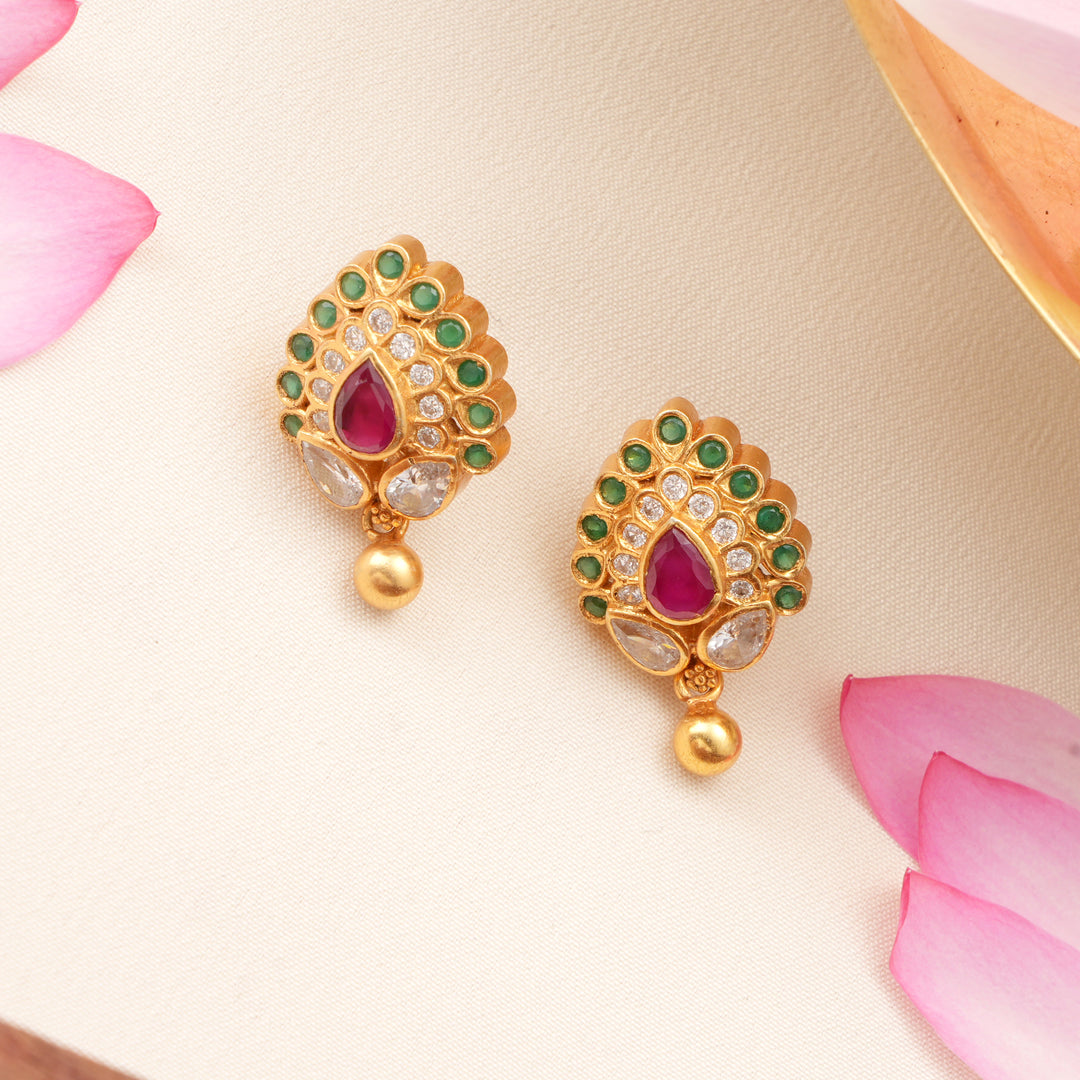 Emerald and Leaf Ruby Earrings
