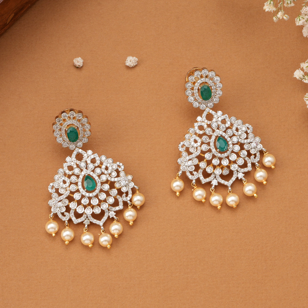 Emerald with Pearl Drops Swarovski Earrings