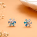 Cute Dual Blue Stone Blossom Silver Stud