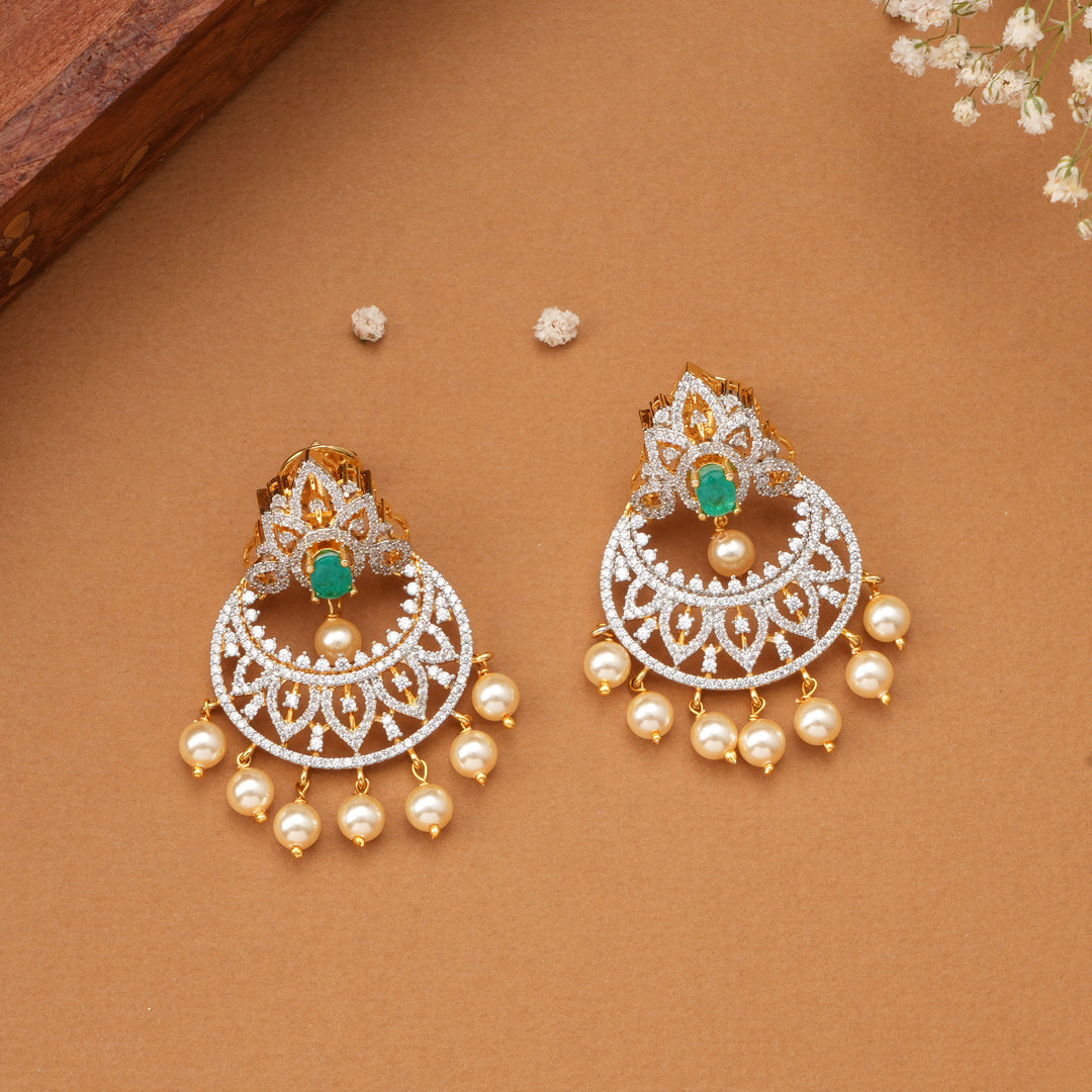 Emerald with Pearl Drop Leaf Swarovski Earrings