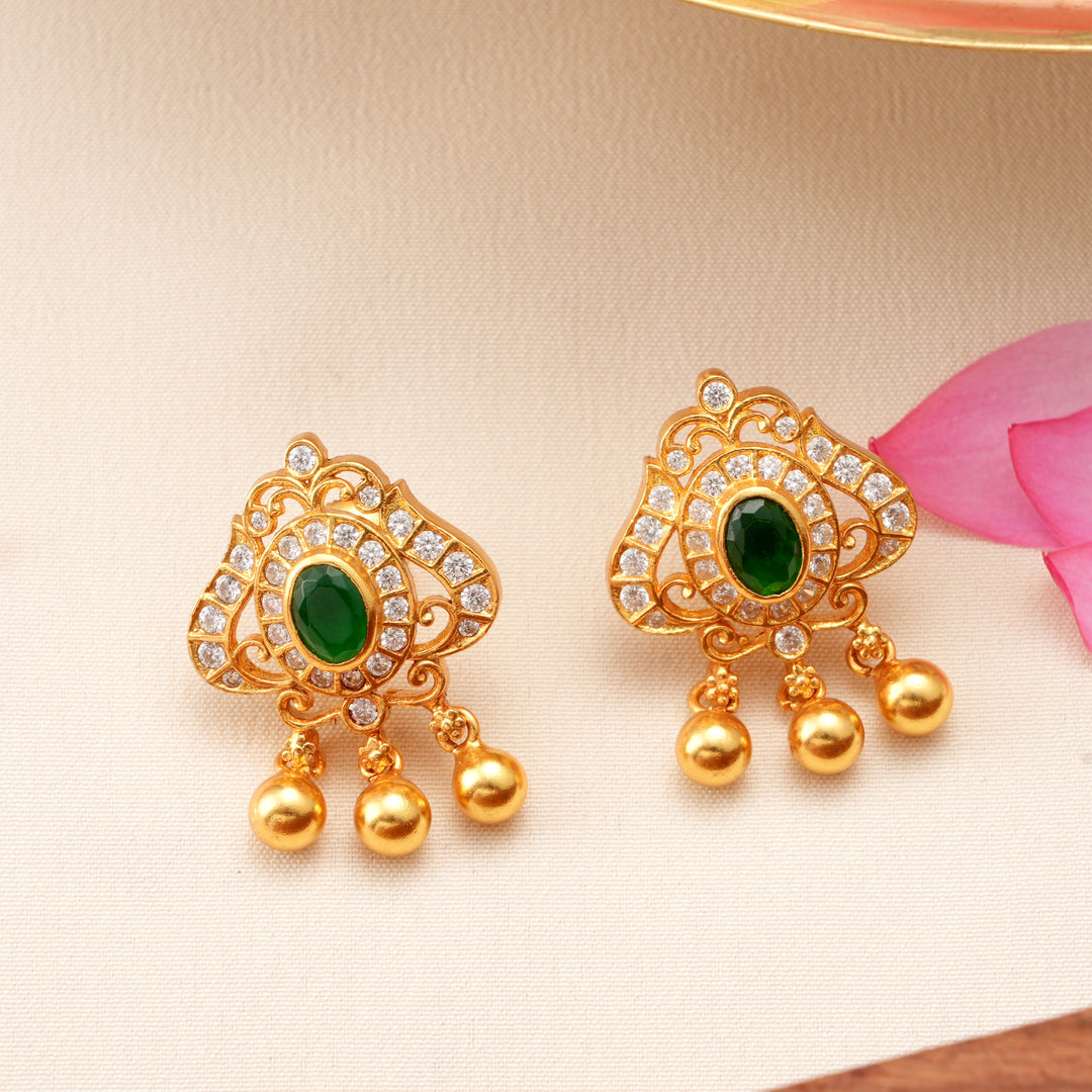 Elegant Emerald with Golden Drop Earrings