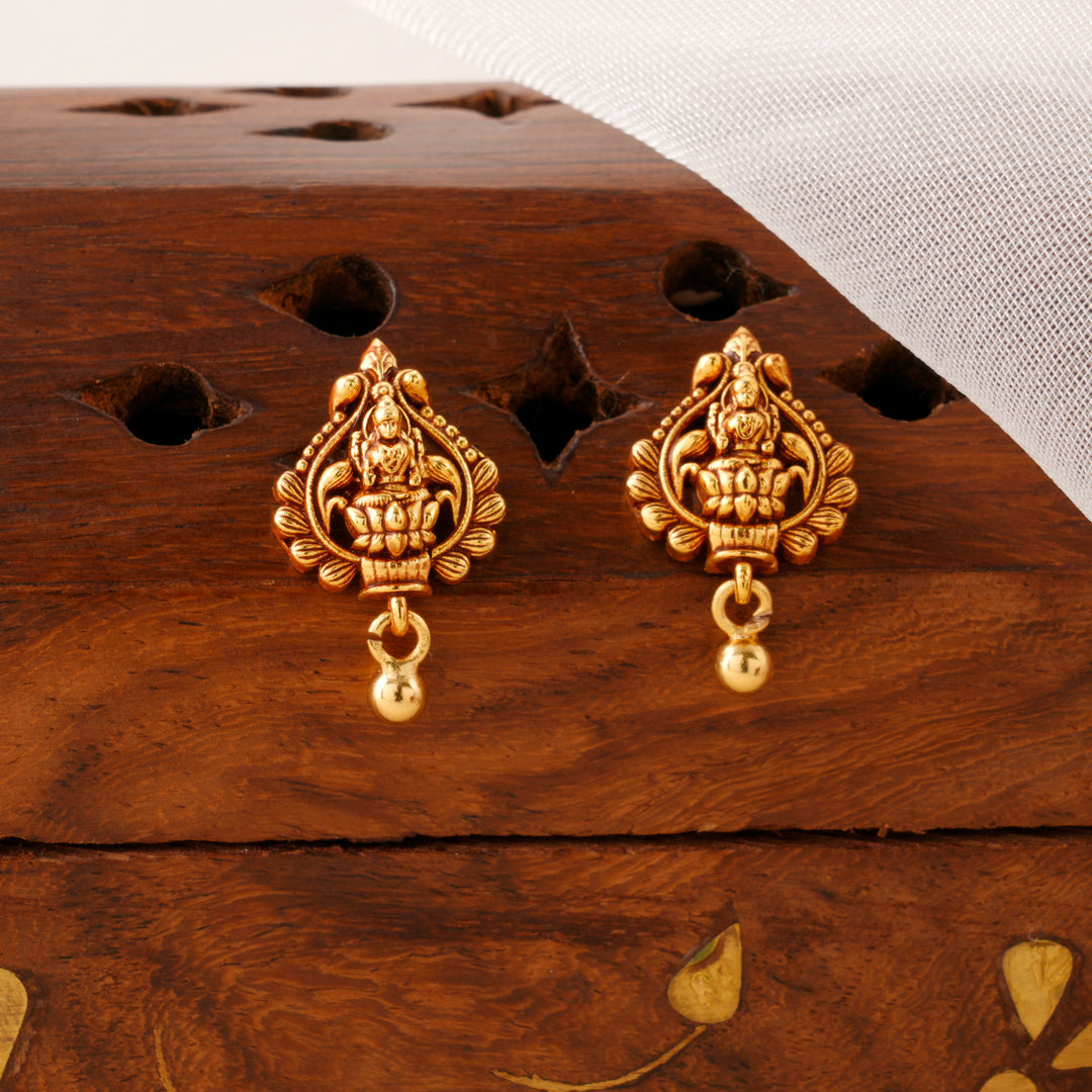 Traditional Lakshmi Golden Drop Earrings