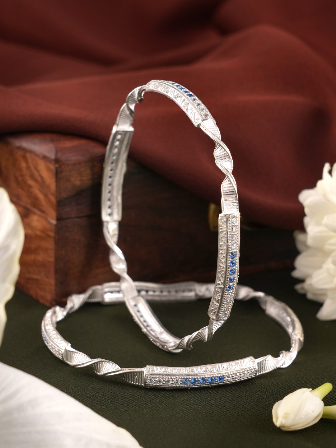 Square Twisted Design Silver Bangle