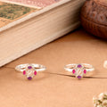 Floral Purple Enamel Silver Toe Ring