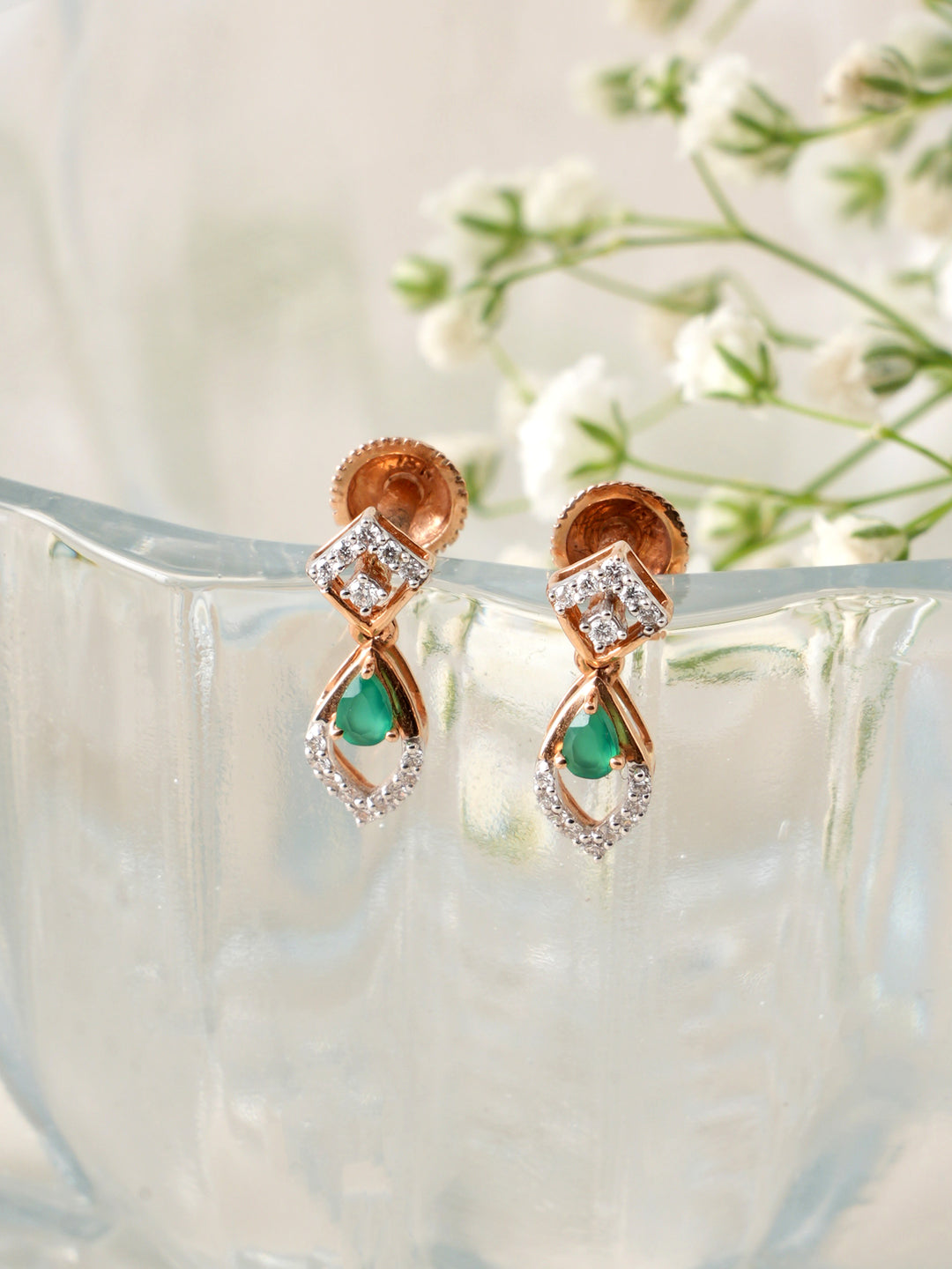 Bridal Emerald Rhodium drop Diamond Stud