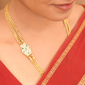 Green Stone Silver Rettai Vadam Mugappu Chain