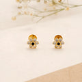 Floral Shape White Stone Golden Earring