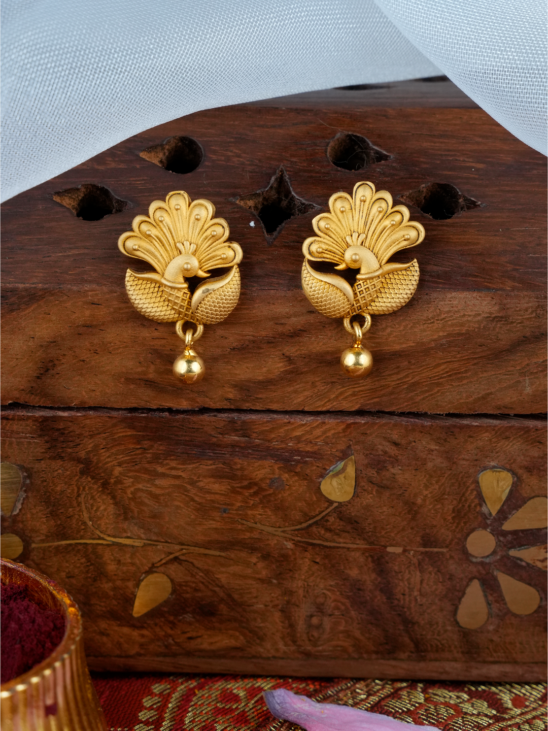 Vintage Peacock Temple Gold Earring