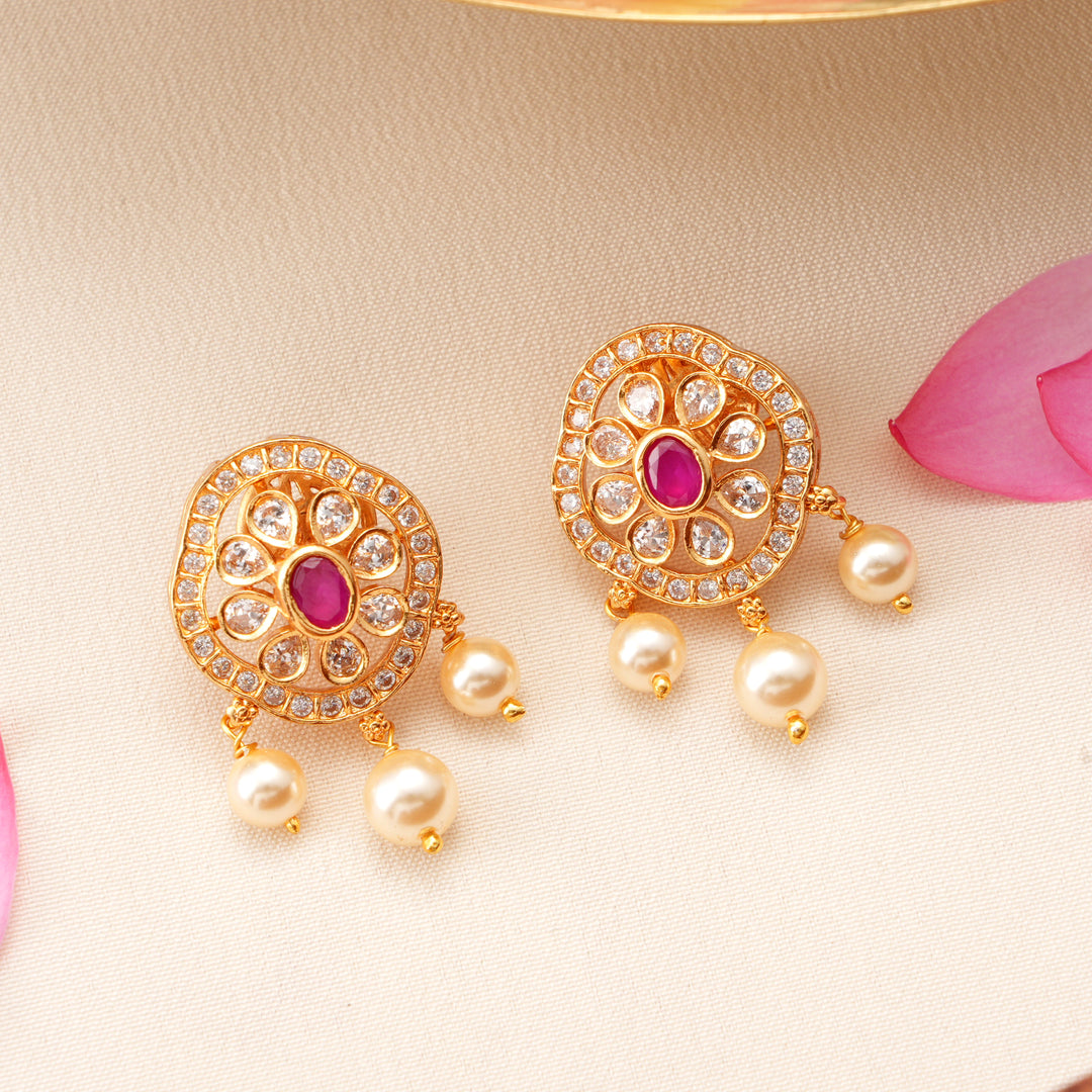 Ruby with Pearl Drop Earrings