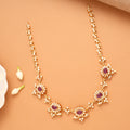 Blossom Ruby Floral White Stone Golden Necklace