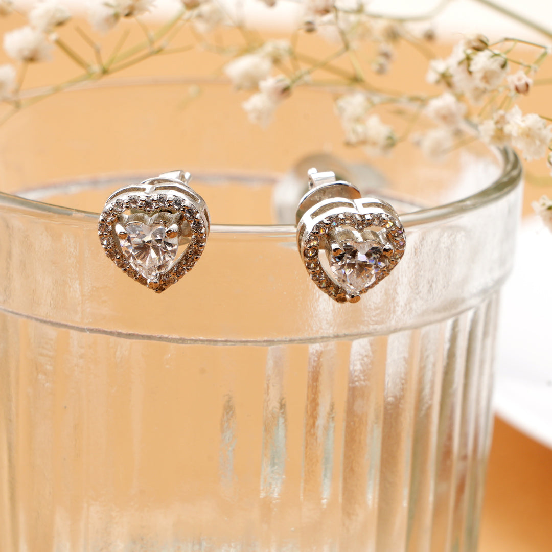 Heart Shape White Stone Stud