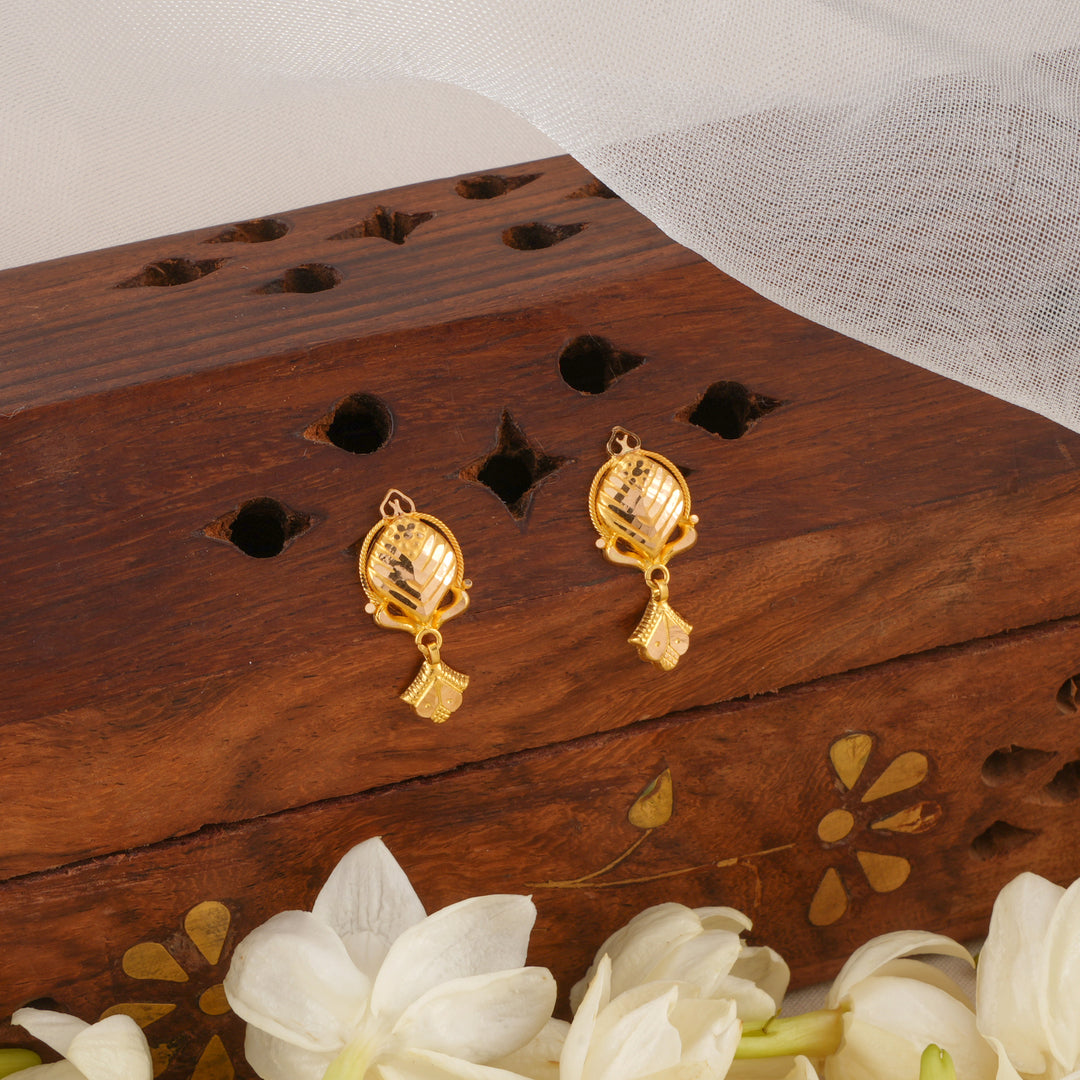 Leafy Frame Gold Drop Earrings