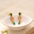 Elegant Floral Square Emerald Beads Golden Earring