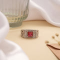 Regal Square Ruby Stone Silver Ring